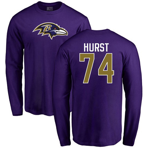 Men Baltimore Ravens Purple James Hurst Name and Number Logo NFL Football #74 Long Sleeve T Shirt->baltimore ravens->NFL Jersey